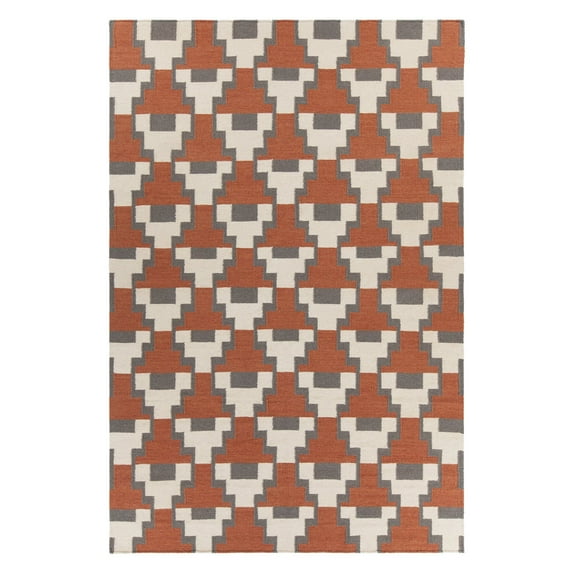 Hand-Woven Contemporary Flatweave Rug 5'x7'6 Rust/ Grey/ White