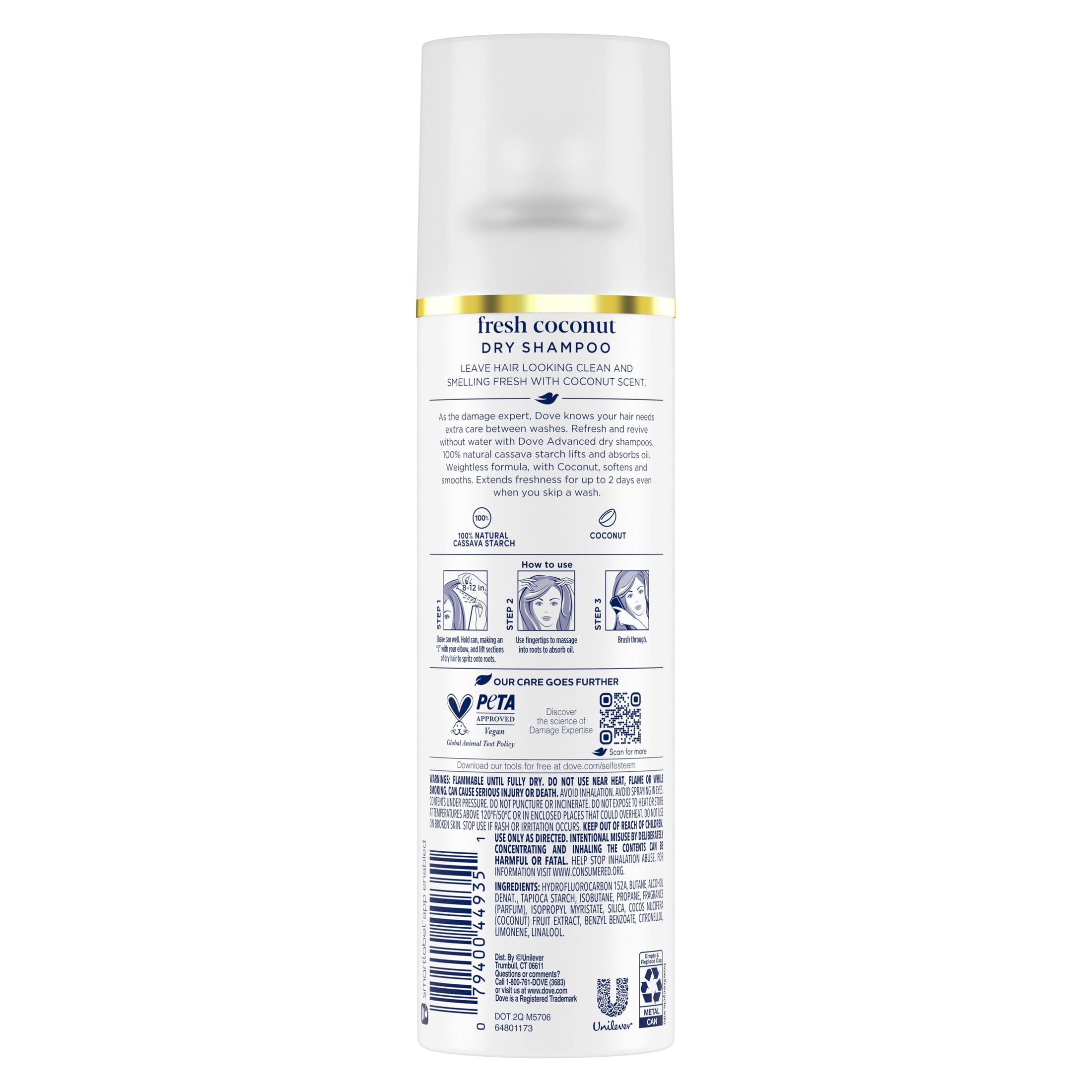 (3 pack) Dove Advanced Dry Shampoo Refresh & Revive Hair Without Water Fresh Coconut for Clean & Fresh Hair, 5 oz