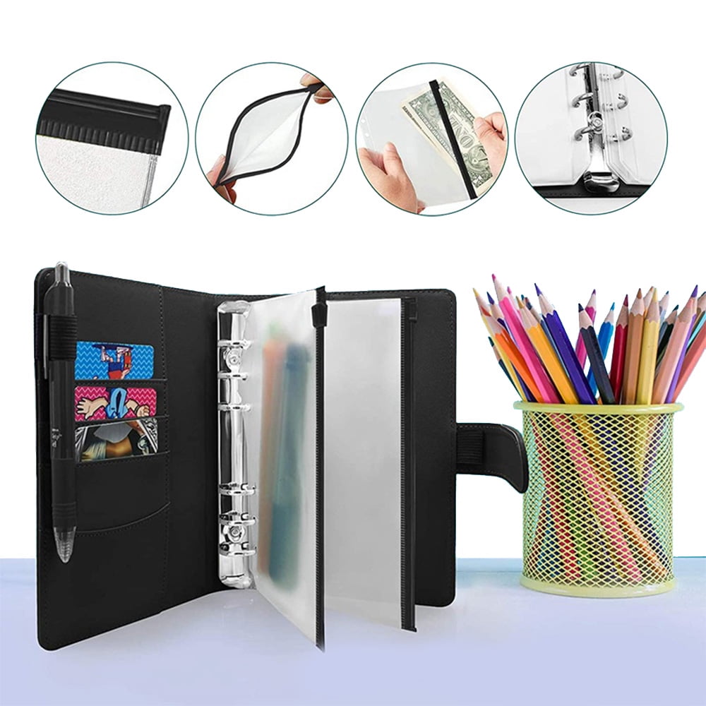 Fyeme A6 PU Leather Notebook Binder Budget Planner Organizer,10 Transparent  Zipper Bags,12 Colorful Expense Budget Ta 