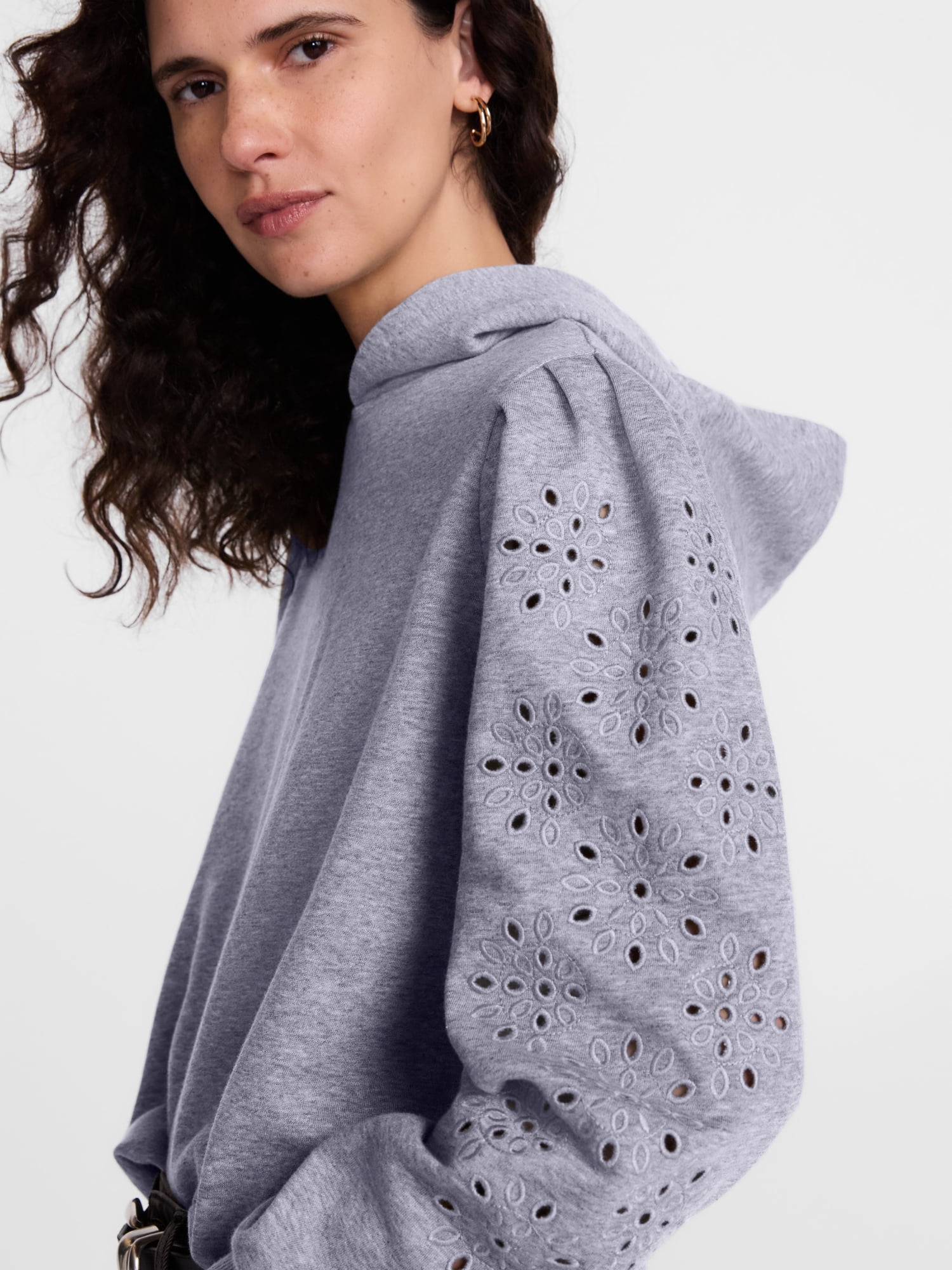 Scenario Women's and Women's Plus Eyelet Hoodie with Long Sleeves, Sizes XS-4X