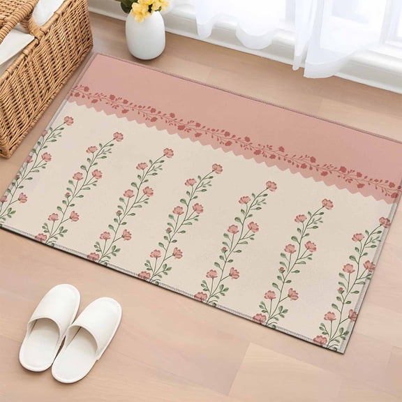 Bathroom Rugs 2x3 Ft, Spring Pink Floral Non Slip Area Rugs for Kitchen Bedroom Entryway, Vintage Farmhouse Flowers Art Washable Carpet Runner Rug Floor Mats for Bedroom Home Decor