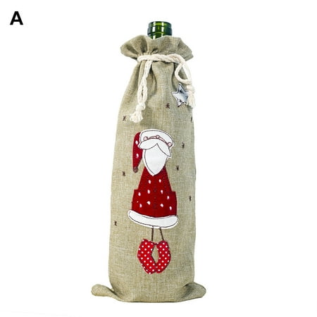 

Farfi Xmas Linen Drawstring Red Wine Bottle Cover Champagne Bag Holiday Party Decor (Old Man)