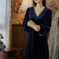 thumbnail image 4 of Defitshape Women's Sexy Velvet Vintage Nightgown Soft Pjs Warm Winter Long Lace Sleeping Spring Thick Loungewear Navy X-Large, 4 of 4