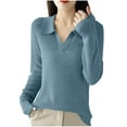 thumbnail image 3 of Kilaqueen V Neck Fall Sweaters for Women Casual Knitted Oversized Sweaters Solid Color Long Sleeve Cozy Sweaters Lightweight Pullover Tops, 3 of 4