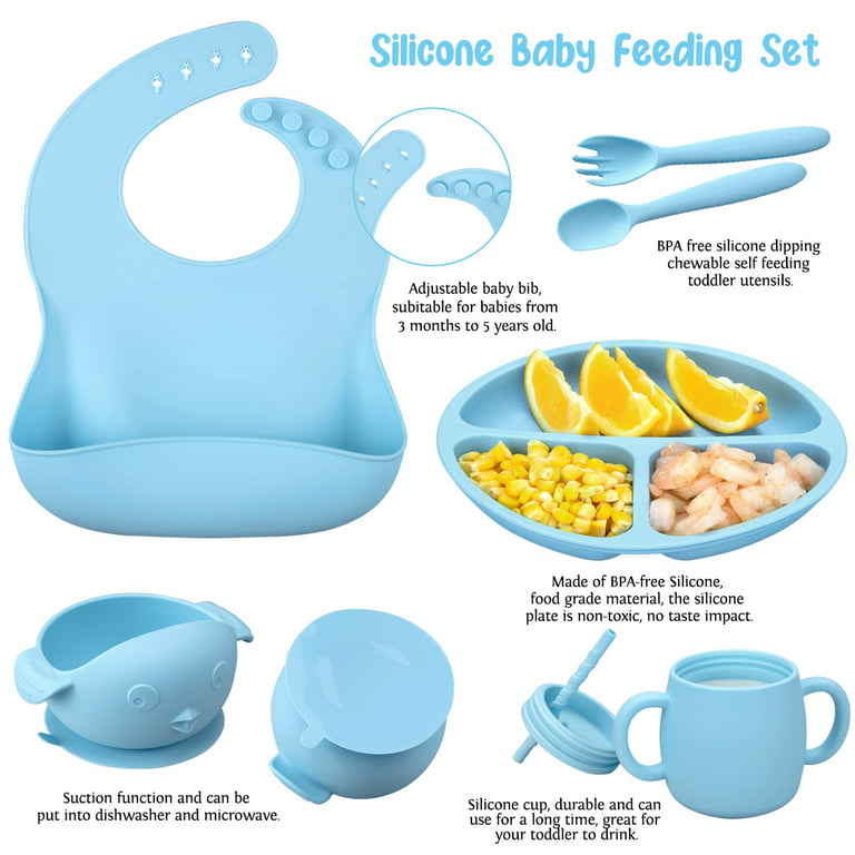 Baby Feeding Supplies - Led Weaning Silicone Baby Feeding Set, Toddler  Plates with Suction, Straw Sippy Cups