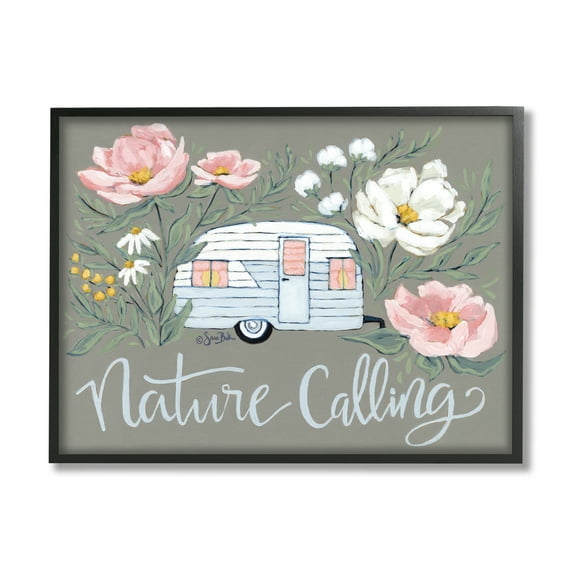 Stupell Industries Nature Calling Floral Camper Botanical & Floral Painting Black Framed Art Print Wall Art, 14 x 11