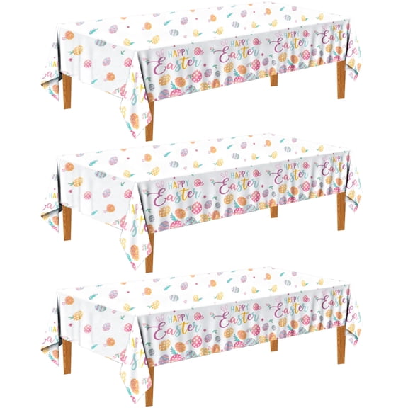 Wowhub 3 Pack Easter Tablecloth, Happy Easter Theme Plastic Disposable for Disposable Rectangle Table Covers for Easter Party Decorations, 54" x 108"