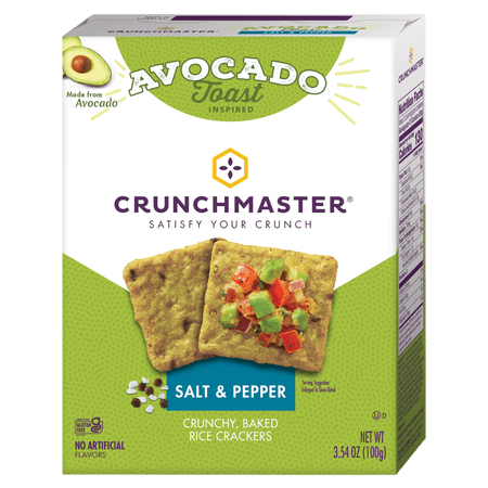 Crunchmaster Avocado Toast Salt & Pepper Gluten Free Crackers, 3.54 oz Bag in Cardboard Box