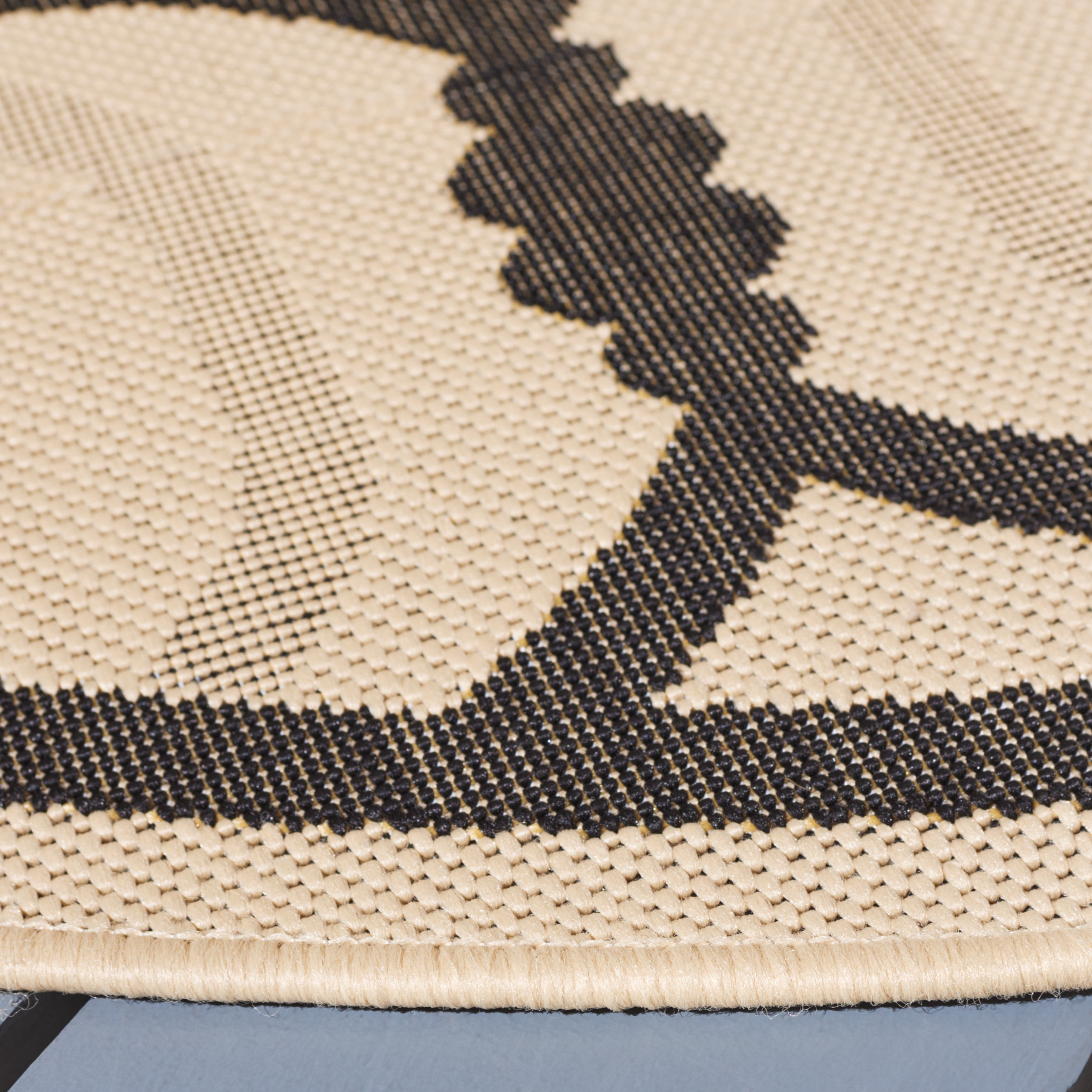 Safavieh Courtyard Bayon Geometric Indoor/Outdoor Area Rug, Beige/Black, 5'3" x 5'3" Round