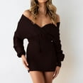 thumbnail image 4 of qolati Sweater Dresses for Women 2024 Fall Long Sleeve Wrap V Neck Knitted Mini Dress Casual Bodycon Business Work Tunic Dress, 4 of 8