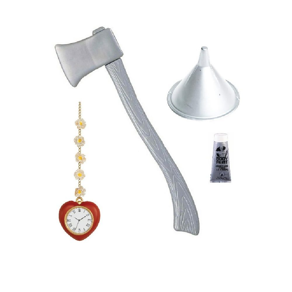 Wizard Of Oz Tinman Tin Man Axe Ax Silver Makeup Funnel Hat Heart Clock