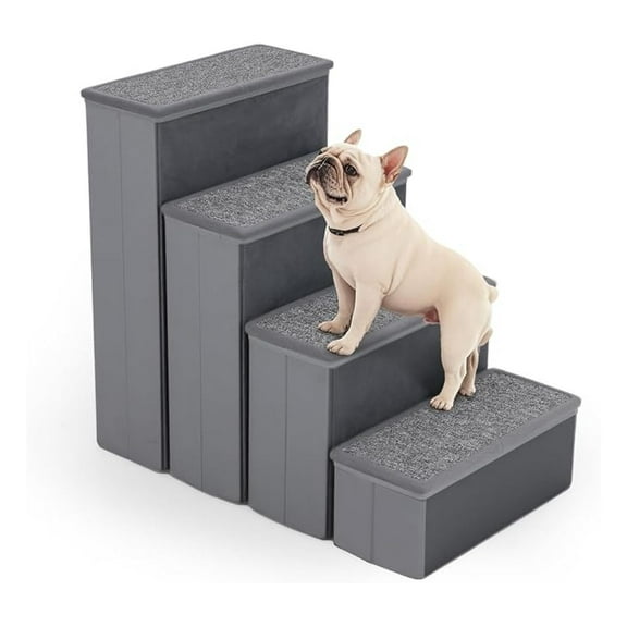 4-Step Dog Stairs, 23 Inch Tall Foldable Pet Stairs for Small and Medium Dogs Cats, with Storage Compartments and Non-Slip Bottom, Adjustable Dog Steps for Bed, Couch, or Sofa