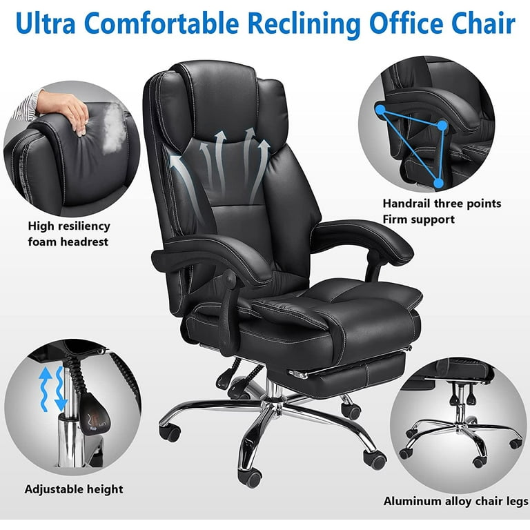 CHURANTY PU Office Chair with Support Cushion And Footrest Portland  Technical Leather Big & Tall Executive Recliner Napping,Black 