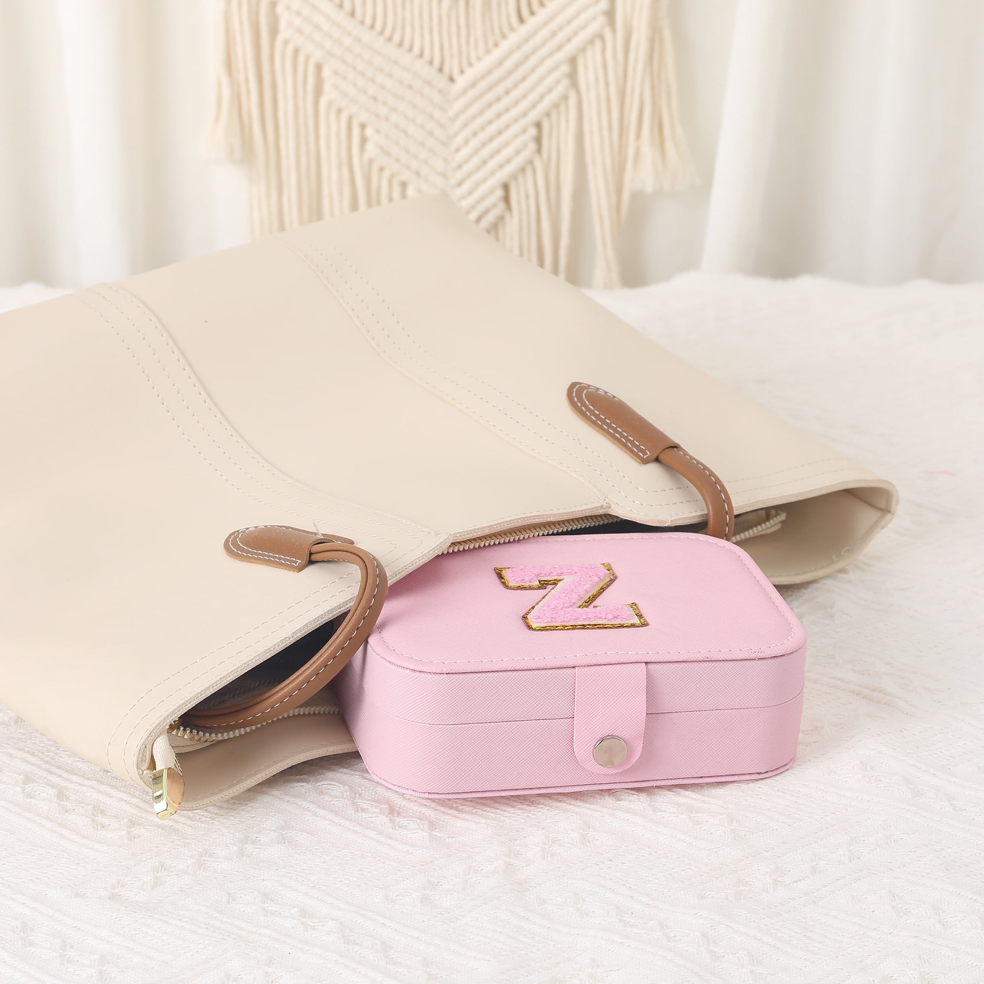 Unique Bargains PU Leather Jewelry Box for Women Pink Letter Z