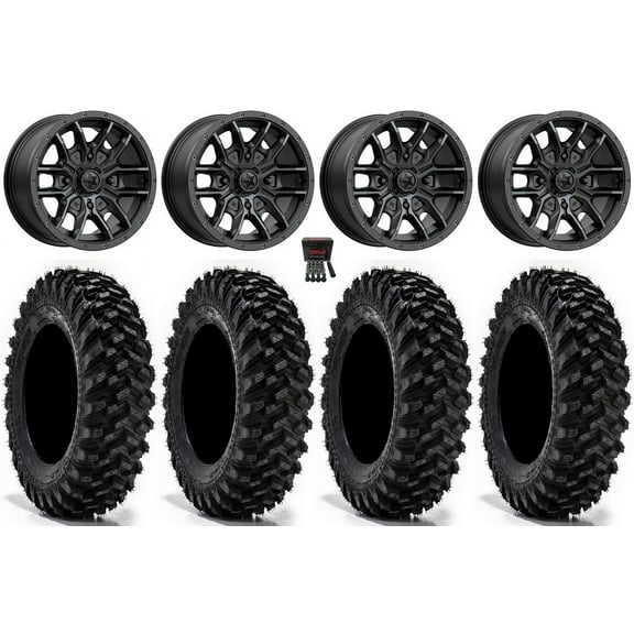 MSA Fang 14" Wheels Black 28" Warrior XT Tires Can-Am Maverick X3 / Honda Pioneer 1000 / Talon