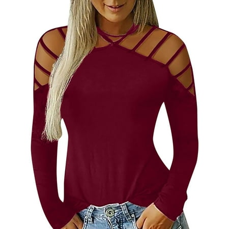 

Women s Casual Plus Size Loose Fit Sweatshirt Pullover Off Shoulder Long Sleeve Solid Hollow Out V-Neck T-shirt Blouse Tops