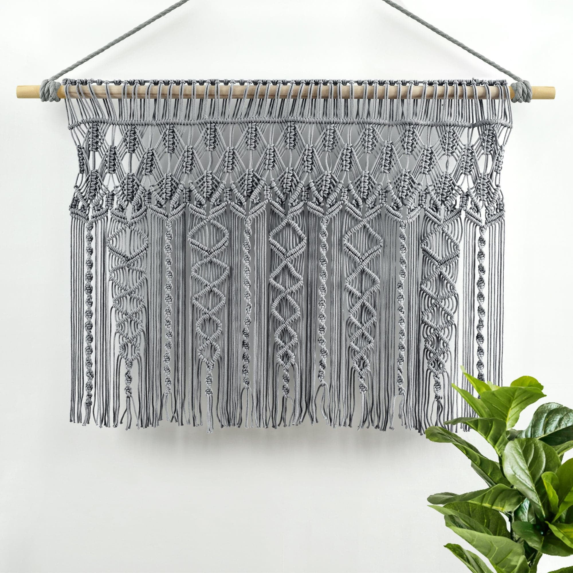 Lush Decor Boho macramé blad katoen raamgordijn/kamerverdeler/bruiloft achtergrond/wanddecoratie, 84 L x 50 W, grijs