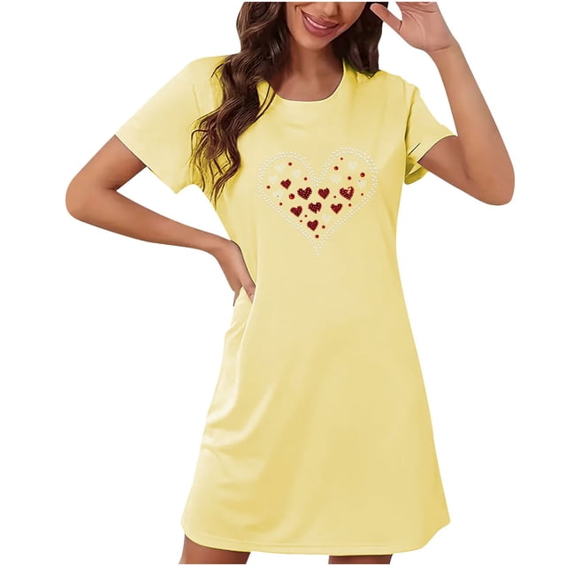 Camisón corto de talla grande para mujer, camisón de manga corta con estampado de pecho a la moda, camisón para mujer