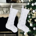 thumbnail image 5 of Fymlhomi Christmas Stockings, 2 Pcs 18 inches Large Snowy Luxury Hanging White Faux Fur Christmas Stocking for Family Holiday Party Christmas Fireplace Decorations (White/Sliver), 5 of 5