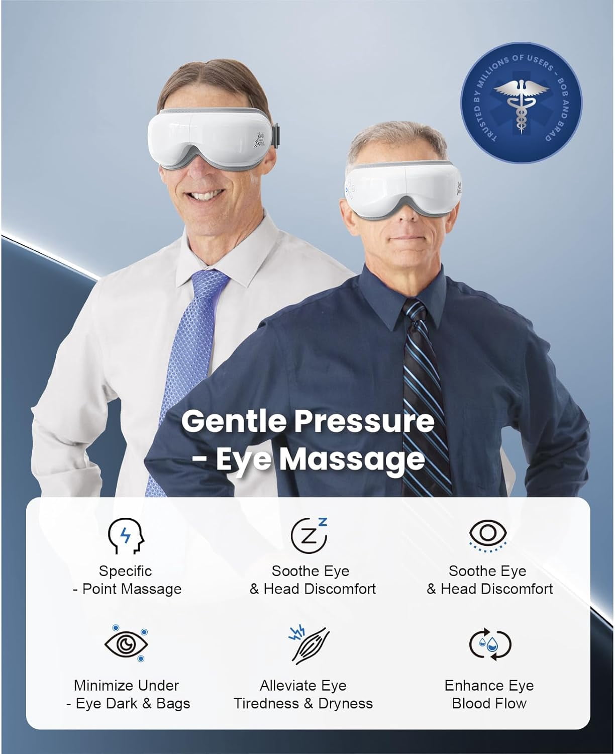 Bob and Brad Eye Massager with Heat and Cooling,Music , EyeOasis 3 Eye Mask for Migraines, Dry Eyes Strain Relief Improve Sleep,Adjustable Heated Face Massager, Idea Gift