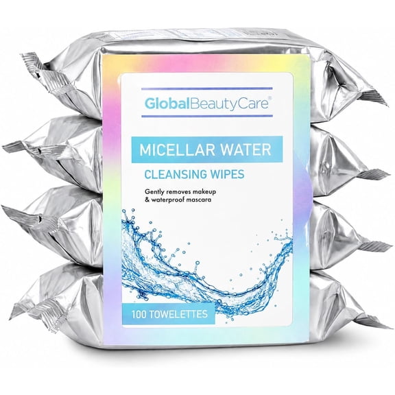 Global Beauty Care Micellar Water Makeup Remover Wipes, 100 Count (4 Packs of 25)