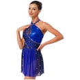 thumbnail image 4 of iiniim Women's Figure Ice Skating Dress Shiny Rhinestones Halter Lyrical Ballet Dancewear Navy Blue S, 4 of 7