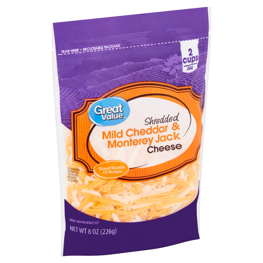 Great Value Shredded Mild Cheddar & Monterey Jack Cheese, 8 oz