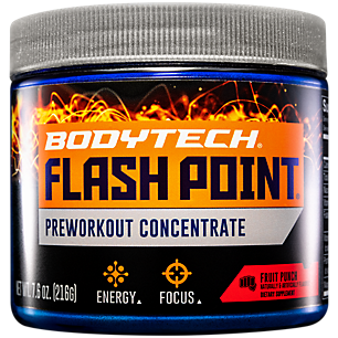 BodyTech Flash Point Pre Workout Concentrate for Energy, Focus  Stamina, Fruit Punch (200 Grams Powder)