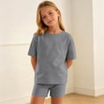 thumbnail image 6 of FRSASU Girl's 2 Piece Short Set Kids Summer Outfit for Girl Short Sleeve T-shirt Elastic Waist Tight Shorts Pants Set Gray, 6 of 8