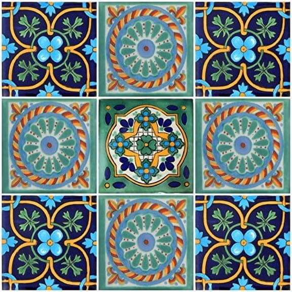 9 Mexican Tiles 4" x 4" Hand Painted Talavera F-30$$Home Decor, Kitchen, & Other