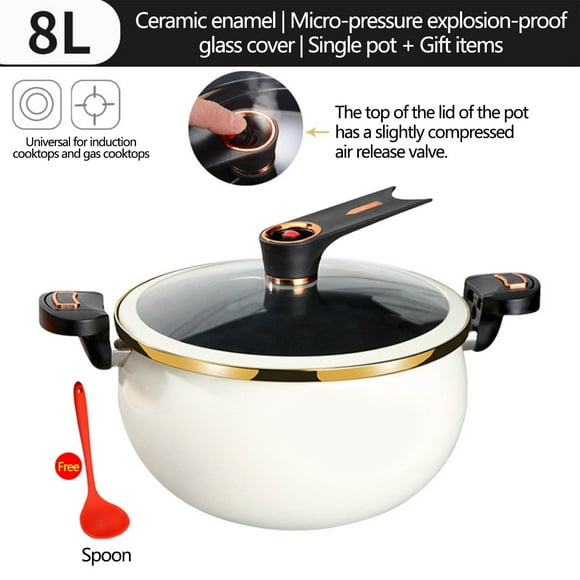 EGNMCR Mini Pressure Cooker 8L Fast Heating Pressure Pot With Lock Handles Pressure Cooker Induction Non-stick Stockpot With Standable Enamel ceramic crystal pot