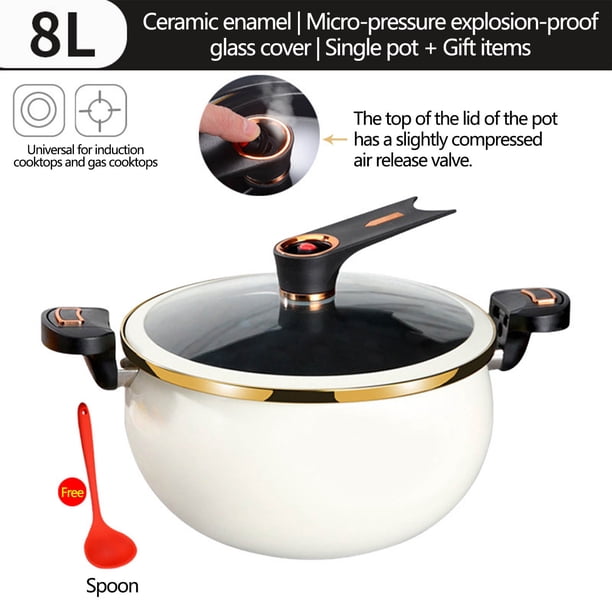 Mini olla a presión de 8 l, olla a presión de calentamiento rápido con asas de bloqueo, olla a presión de inducción, olla antiadherente con olla de cristal cerámico esmaltado.