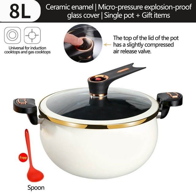Chmadoxn Pans Mini Pressure Cooker 8L Fast Heating Pressure Pot With Lock Handles Pressure Cooker Induction Non-stick Stockpot With Standable Enamel ceramic crystal pot