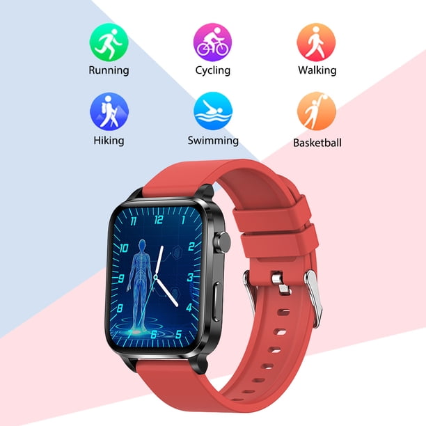 Reloj Inteligente Reloj Glucómetro Resistente Al Agua Fitness Tracker Reloj Para Hombres Mujeres (Silicona Roja)