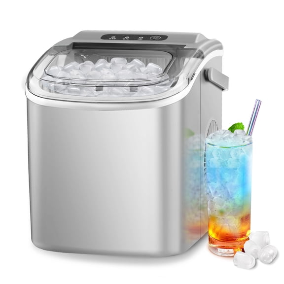Auseo Countertop Ice Maker 26lbs/24H, 9 Bullet Ice Make in 6 Mins, Portable Ice Machine with Self-Cleaning, Gray