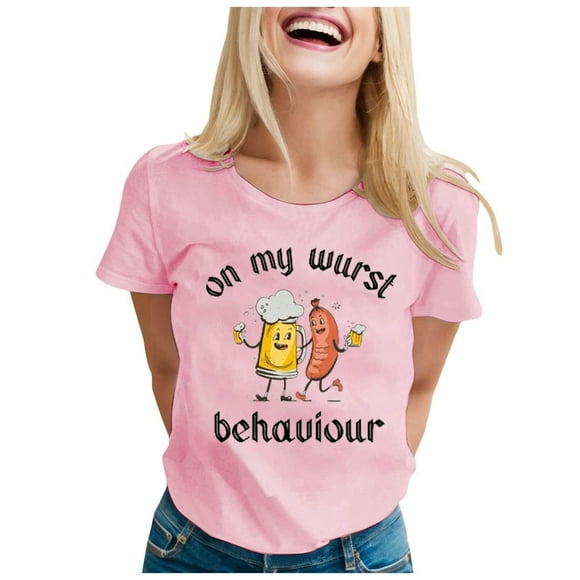 TSADFHJI Chiffon Tops for Women Elegant Women's Oktoberfest Graphic Tee Trendy Casual Short Sleeve Top L