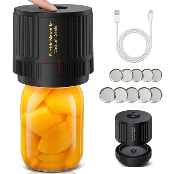 AARTVARK TEES Electric Mason Jar Vacuum Sealer, Vacuum Sealer Kit for Wide-Mouth & Regular-Mouth Mason Jars, Food Storage and Fermentation, Black