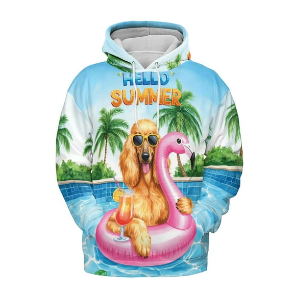 Hello Summer Afghan Hound at Swimming Pool Flamingo Swim Ring All Over Print 3D Hoodie Unisex Merch Hoodies Dog Lover - 12009