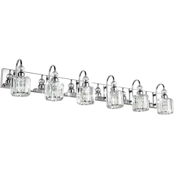 Modern Crystal Vanity Lights 6 Stainless Steel Bathroom Over Long Mirror Lighting Fixtures For Com Modern Crystal Vanity Lights 6, 6 Light Bathroom Fixture Black