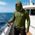 thumbnail image 7 of Men's Hooded Long Sleeve Sun Protection Shirt - UPF 50+ Lightweight Breathable Pullover with Face Mask & Zipper Pocket - Quick-Dry Outdoor Fishing & Hiking Top for Summer Dark Green S, 7 of 7