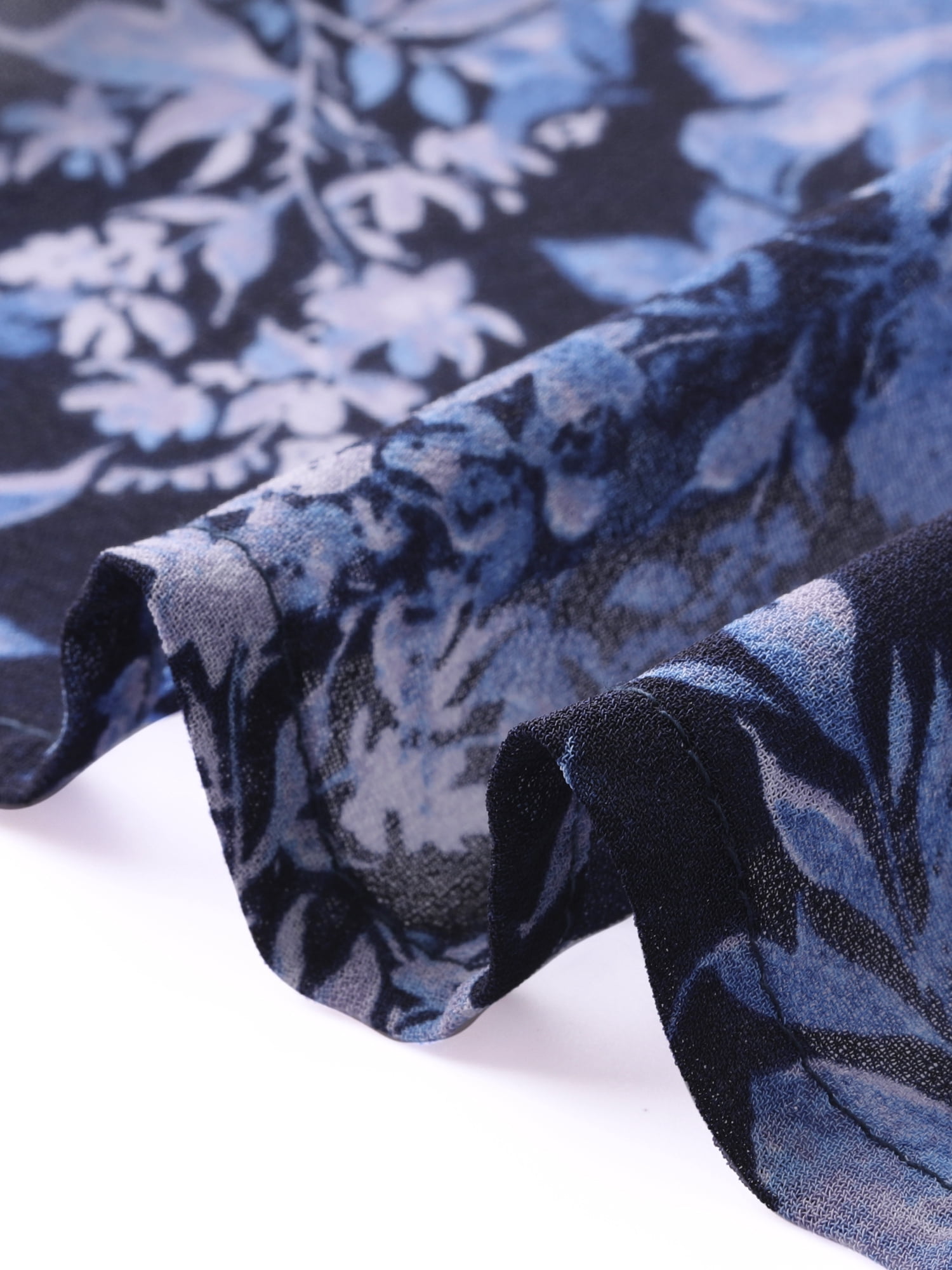 DARING DIVA Women's Layered Tiered Semi Sheer Chiffon Mini Dress L Dark Blue Floral