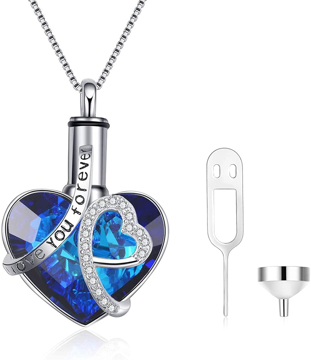 AOBOCO Heart Cremation Jewelry 925 Sterling Silver with Blue Crystal ...