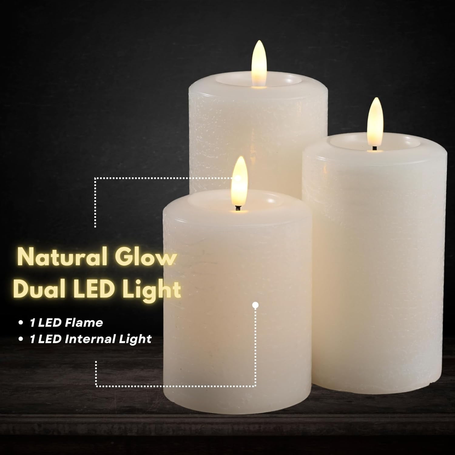LumiPur Flameless Candles, Flickering LED Battery Operated Wax Pillar Candle, Winter White, 3-Pack