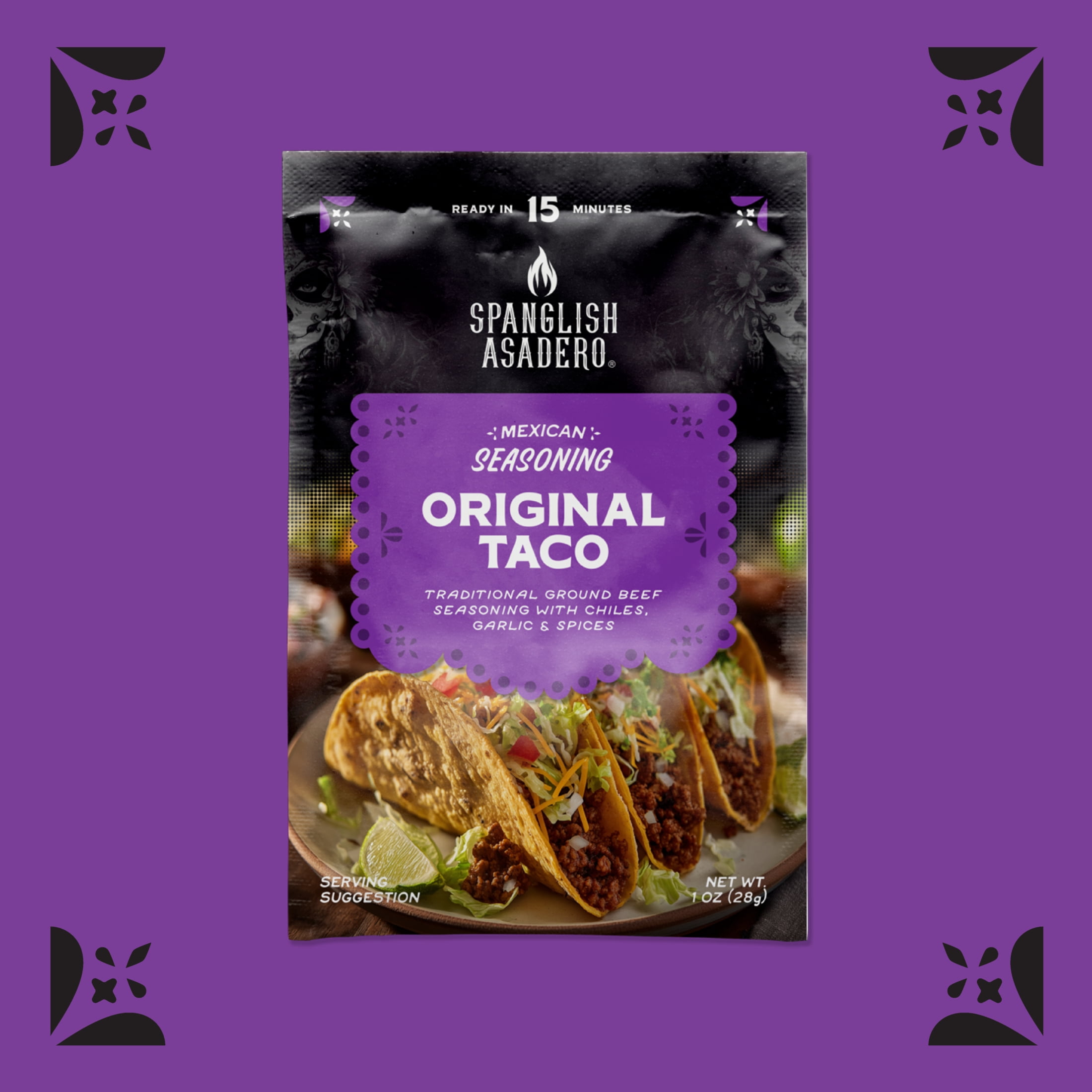 Spanglish Asadero Taco Seasoning with Chilis, Garlic, Spices & Sea Salt, 1 oz Packet