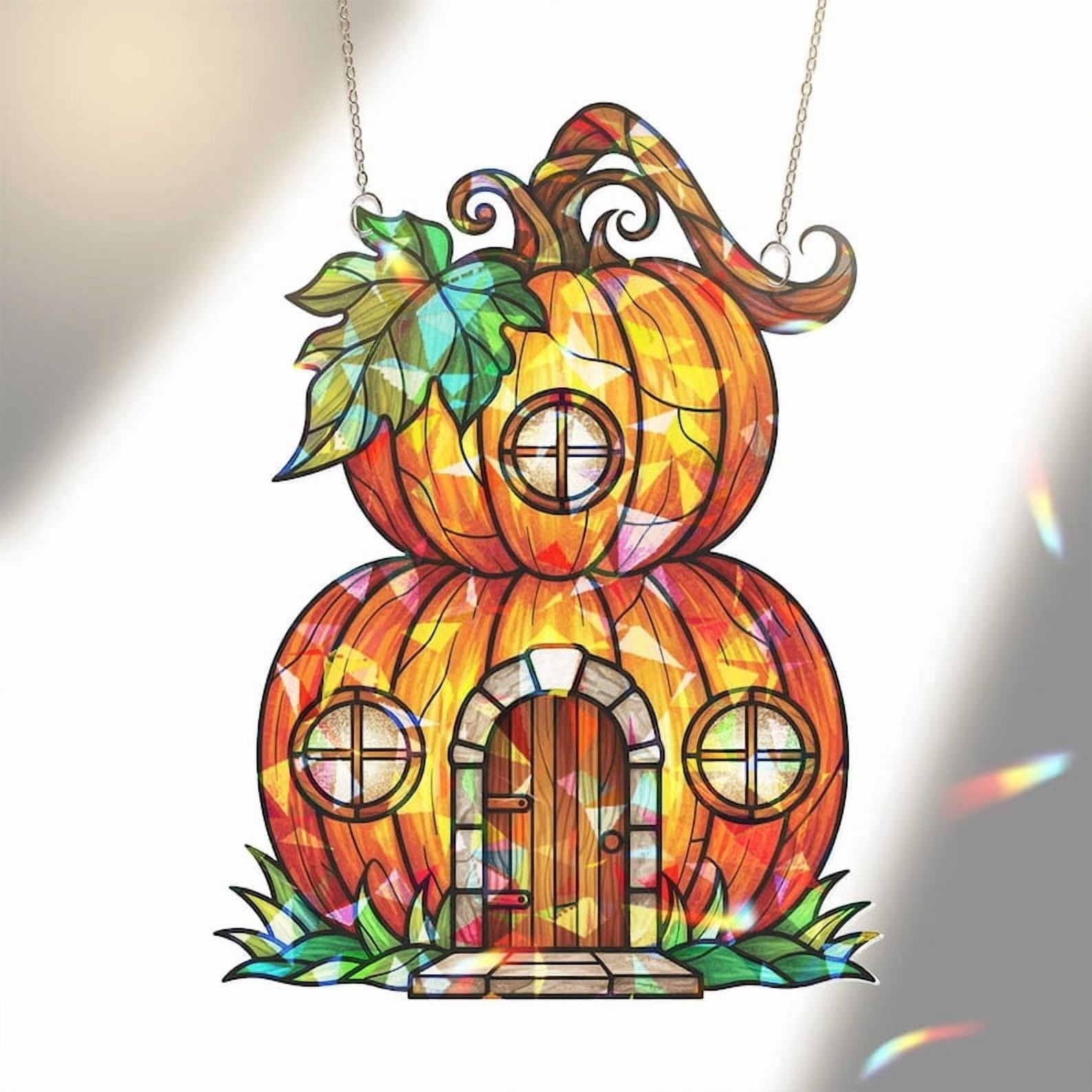 ViciArt Hologram Acrylic Pumpkin House Window Hanging – Fall Halloween Decor, Autumn Window Ornament