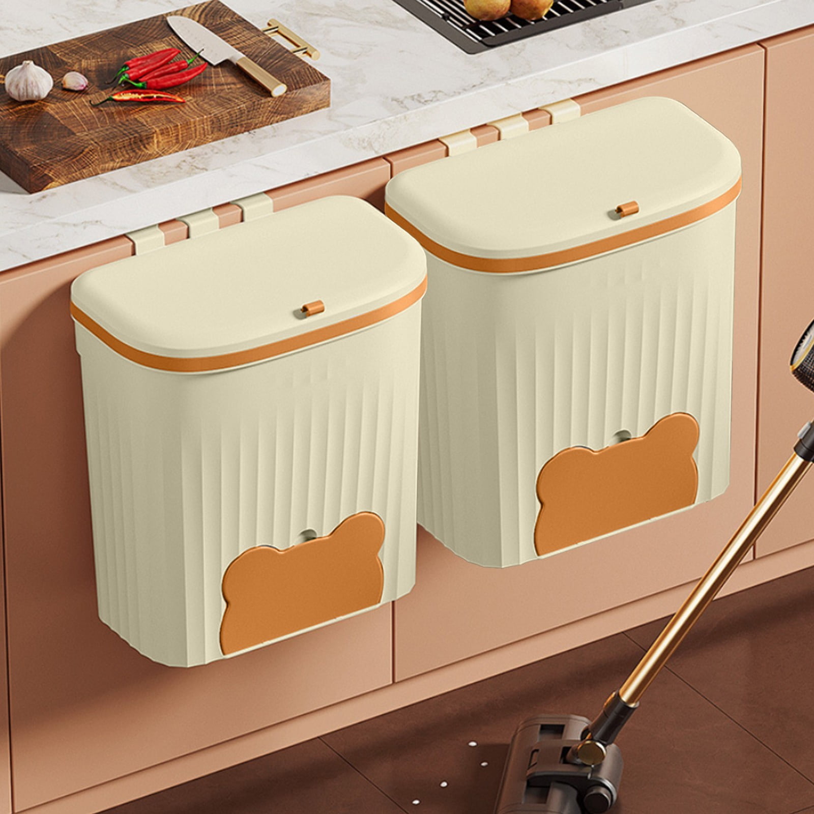 Bilqis Kitchen Compost Bin for Counter Top or Under Sink, Hanging Small Kitchen Trash Can with Lid, Wall Mounted Waste Basket Bin Garbage Can for Bathroom