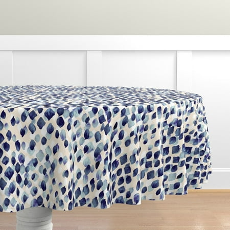 

Cotton Sateen Tablecloth 70 Round - Indigo Rain Nature Diamond Fashion Watercolor Blue Abstract Print Custom Table Linens by Spoonflower