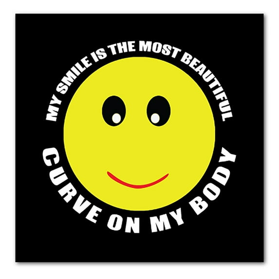 DistinctInk Custom Bumper Sticker - 8" x 8" Decorative Decal - Black Background - My Smile Most Beautiful Curve on My Body