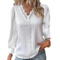 thumbnail image 1 of Women Cutout Scalloped Lace Top Long Lace Sleeves Shirts V Neck Blouses, 1 of 2