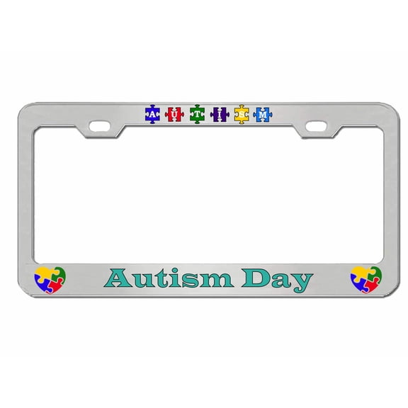 Autism Day License Plate Frame Autism Awareness Personalized/Car Accessories Car Tag Holder Cover (Chrome/Turquoise)